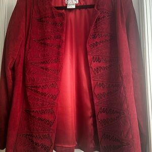 Victor Costa Occassion 100% Leather Beaded Open Front Jacket Size Medium